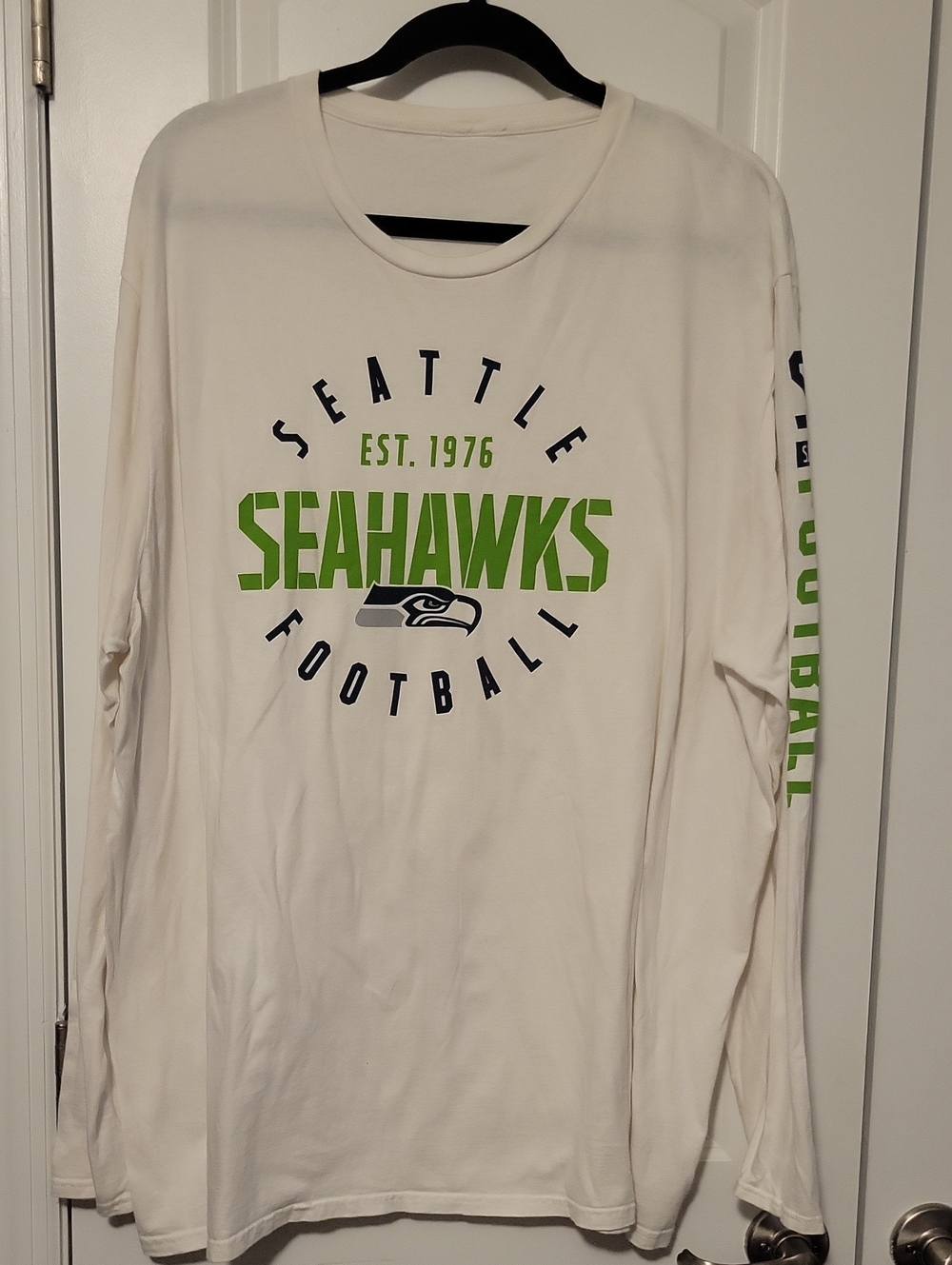 Men's Seattle Seahawks Long Sleeve Shirt - White with Neon Green Logo